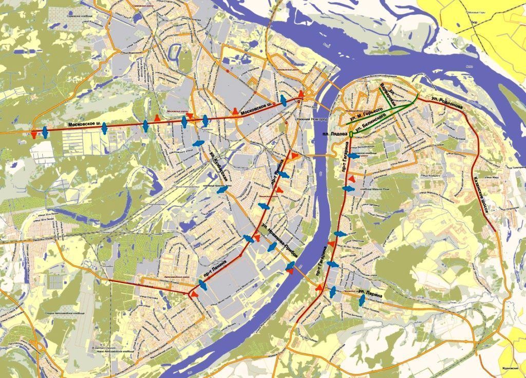 Схема трасс города, которые будут включены в интеллектуальную систему управления транспортом